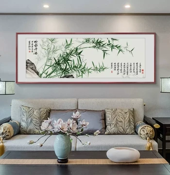 Bamboo Brings Peace Hanging Picture, New Chinese Style Living Room Sofa Background Decor, Flower and Bird Ink Wash National Style Bamboo Art