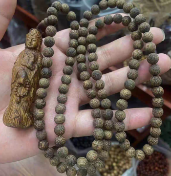 Vietnam Nha Trang White Kynam Agarwood Necklace with Guanyin Pendant, 8mm 108-Bead Chain, Unisex Cultural Play Bracelet