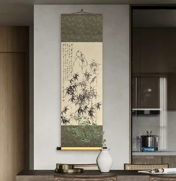 Famous Artist Zheng Banqiao Bamboo Hanging Scroll, New Chinese Style Living Room and Study Decor, Mounted Office Calligraphy and Painting