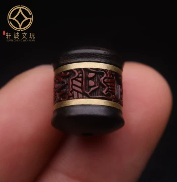 Ancient Gold-Finished Accessories: Natural Agarwood Inlaid with Six-Character Mantra Spacer Beads and Round Loose Beads for DIY Wenwan Jewelry