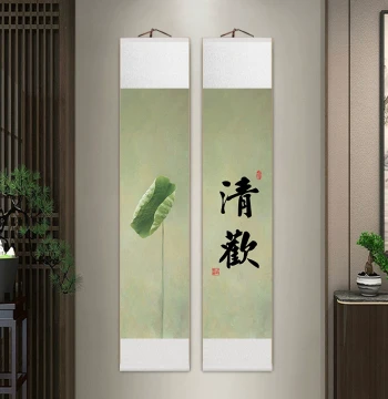 Zen Lotus Scroll Painting: Chinese Style Entryway Decor, Vertical Hanging Art for Living Room, Study, Tea Room, or Homestay, Atmospheric Traditional Chinese Painting