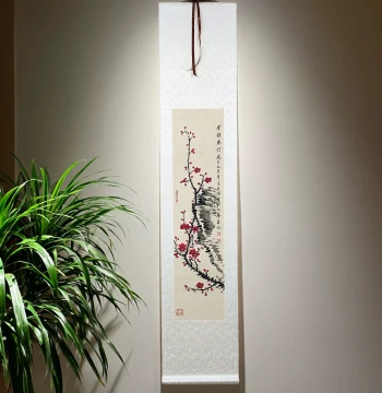 Hand-Painted Chinese Scroll Featuring Plum, Orchid, Bamboo, and Chrysanthemum for High-End Living Room, Study, Office, or Tea Room Zen Decor