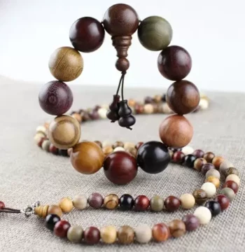 Sandalwood Prayer Bead Bracelet, Multi-Gem Agarwood Colored Bead String, Pixiu Wooden Chanting Beads, Collector's Walnut Ebony