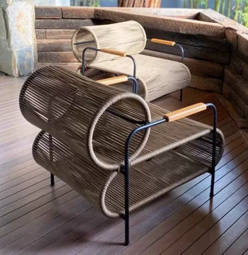 Outdoor Rattan Woven Chair, Terrace Garden Villa String Leisure Chair, Sunroom Patio Rattan Sofa with String Weave