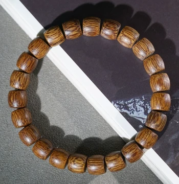 White Qinan Agarwood Straight-Cut Bead Bracelet, Barrel Beads, Wooden Unisex Buddhist Prayer Beads, Cultural Ornament