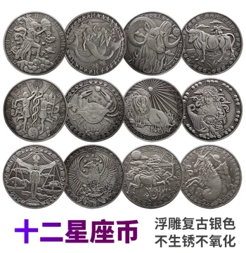Twelve Constellations Commemorative Coin: Vintage Silver Metal Tarot Decision Finger Toy and Lucky Coin