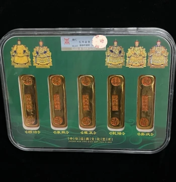 Rare Qing Dynasty Fortune Gold Bar and Five Emperors Gold Ingot Collectible in Graded Display Case