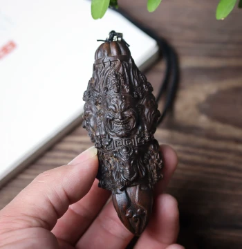 Agarwood Carved Mahakala Vajra Handpiece, Home Decor, Car Hanging Ornament, Traditional Craft