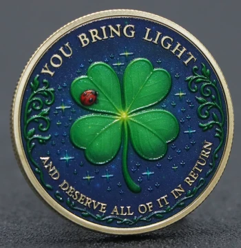 Four-Leaf Clover Lucky Gold Coin, Fortune Token, Electroplated 3D Embossed Metal Commemorative Medal in Gold/Silver Finish, Gift Badge
