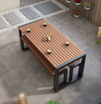 Outdoor Patio Dining Set 985 Weatherproof Sun-Resistant Plastic Wood Garden Table and Chairs