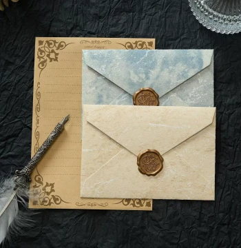 Beige Handwritten Love Letter Aviation Envelope Set for Boyfriend/Girlfriend, Premium Gold-Embossed Textured Envelopes and Paper, Multiple Styles, Thickened Minimalist Design with Durable Wax Seal