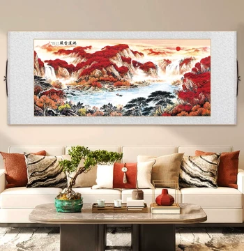 Traditional Chinese Painting 'Great Fortune': New Chinese Style Landscape Scroll for Living Room, Office, Tea Room, or Study