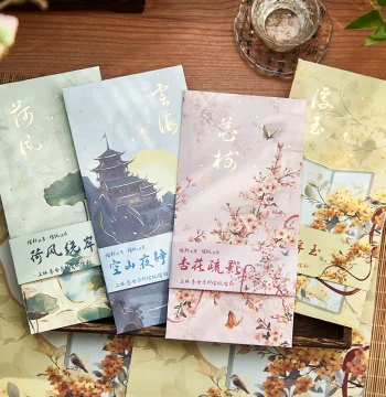 Classic Chinese Style Gold-Foil Envelope and Letter Paper Set - Elegant Ancient-Inspired Minimalist Stationery for Calligraphy, Romance, and Love Letters