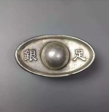 Large Solid Silver-Plated White Copper Yuanbao Prop Decor for Collection, Antique-Style Ingot Ornament
