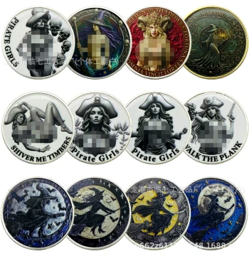 Cross-Border Pirate Girls Commemorative Coin - Witch's Deer Law Night Lucky Coin & Wanderer Challenge Coin