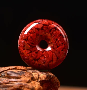 Natural Cinnabar Peace Buckle Pendant with Crystal Sand Grains for DIY Jewelry Making and Hand-Woven Cord Accessories