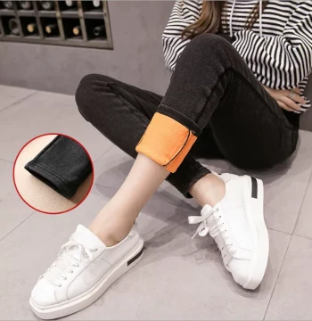 Maternity Faux Jeans Thickened Fleece Autumn Winter Slimming Belly Support Outerwear Leggings Pencil Pants Skinny