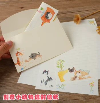Cat Envelope and Letter Paper Set, Creative Chinese Style Fresh A5 Stationery, Exquisite Cute Ins-Style Vintage Correspondence