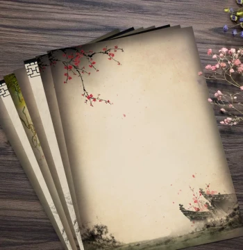 Suiyuefang Chinese Style Vintage Letter Paper and Envelope Set - Traditional Vertical Eight-Line Calligraphy Paper with Matching Chinese-Style Envelopes, Kraft Paper