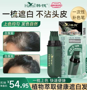 Hanssi Disposable Gray Hair Cover-Up Pen, Natural Black One-Comb Solution for Home Hair Touch-Ups