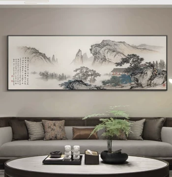 New Chinese Style Landscape Wall Art for Living Room Sofa or Office - Grand Chinese Painting and Calligraphy Decor