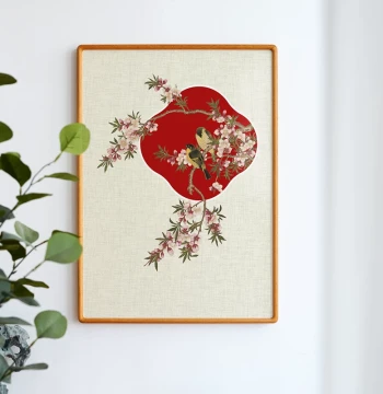 Plum Blossom and Bird New Chinese Style Decorative Painting, Bedroom Headboard Mid-Century Traditional Chinese Art, French-Chic Premium Living Room Wall Art