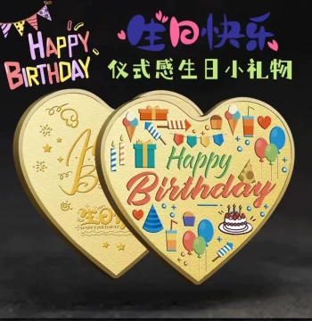 Xiaohongshu Same-Style Heart-Shaped Birthday Cake Commemorative Coin Lucky Charm Small Gift for Boyfriends, Girlfriends, and Best Friends