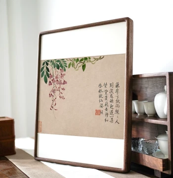 Huanuan Floral Ink Wash Decorative Painting New Chinese Style Solid Black Walnut Frame Art for Living Room Sofa Wall Homestay Entryway