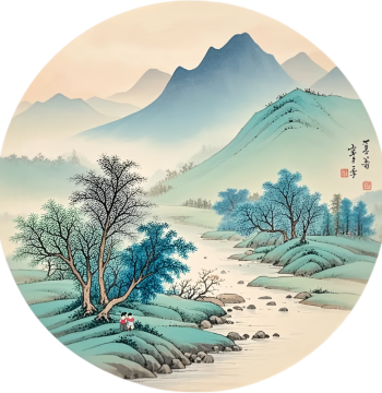 New Chinese Style Circular Traditional Landscape Painting Decorative Sticker, Self-Adhesive Waterproof for Living Room, Bedroom, Entryway, Study, Hallway