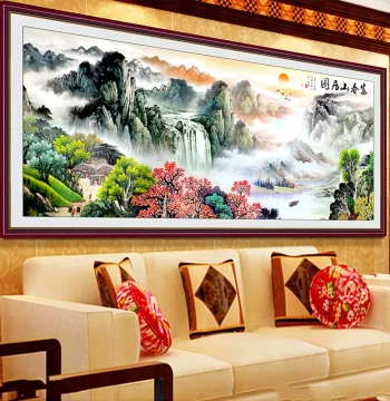 Chinese Painting 'Dwelling in the Fuchun Mountains' Self-Adhesive Wall Mural, Landscape Wall Sticker for Living Room Sofa Background, 2025 New Decorative Art