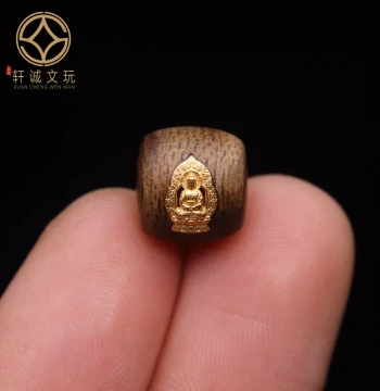 Original Traditional Craft Gold/Silver Plated Natural Agarwood Tathagata Buddha Barrel Beads with Inlay Vintage Loose Beads for DIY Jewelry Accessories