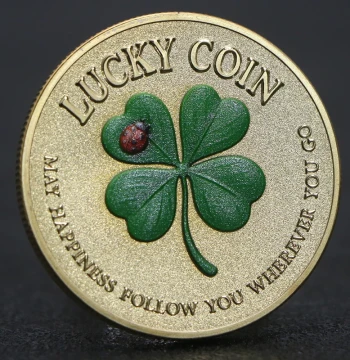 Four-Leaf Clover Lucky Gold Coin – 3D Embossed Electroplated Gold/Silver Plated Metal Commemorative Medal, Badge, or Token for Good Fortune