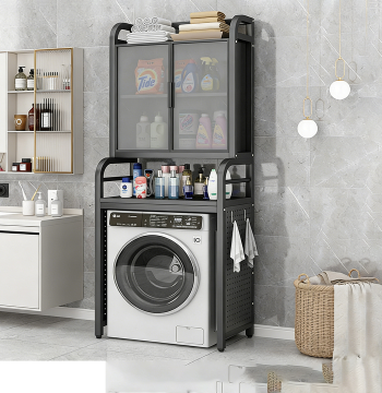 Floor-Standing Pegboard Shelf for Front-Load Washing Machines - Multi-Functional Storage Rack for Bathrooms and Balconies