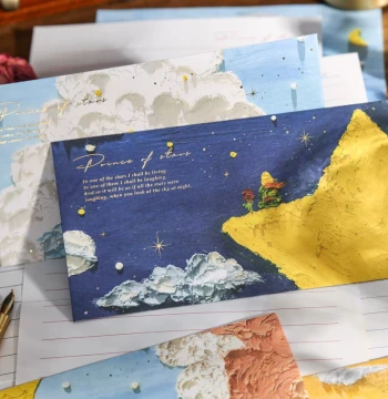 The Little Prince 44 Sunsets Envelope and Letter Paper Set High-Aesthetic Oil Painting 3D Style Love Letters for Him and Her