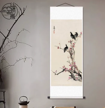 Modern Chinese Silk Fine Painting Flower and Bird Art Living Room Dining Room Pomegranate Decorative Picture Calligraphy Bedroom Wall Hanging Peony