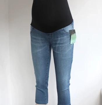 Full-Term Belly Support European-Style Maternity Denim Capri Pants, Summer Maternity Jeans Plus Size Pregnant Women's 7/8 Length Denim H614