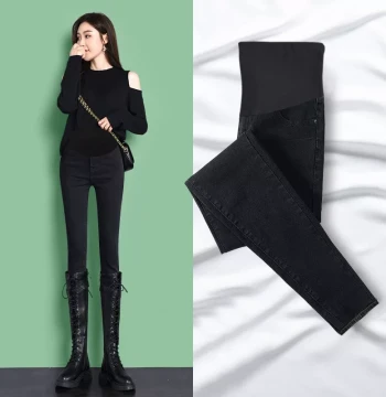 Maternity Jeans for Autumn/Winter 2023: Outerwear Skinny Jeans with Fleece Lining for Early Pregnancy, Women's Long Base Layer Pants