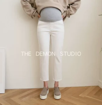 Trending White Pants - Korean Import Maternity Trousers, Spring/Fall 2023 Thin Belly Support BF Style Casual Pants