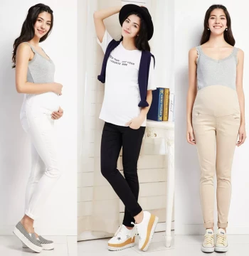 Clearance 2023 Maternity Pants - Full-Length Pencil Style in White/Black for Spring/Fall - Non-Sag Belly Support