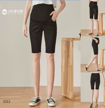 Yunzhicai Summer Maternity Pants, Black Stretch Denim Capris, Versatile Slim-Fit Leggings for Pregnant Women