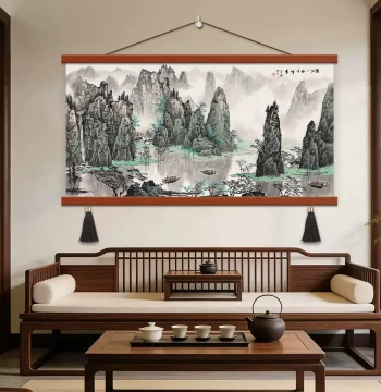 Qianfeng Jingxiu Landscape Painting for Living Room, Chinese-Style Sofa Background Mural, Study and Office Decor, Traditional Chinese Art