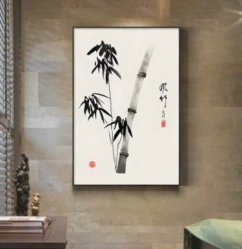 Bamboo Wall Art for Living Room: Traditional Chinese Ink Painting for Tea Rooms, Offices, or Home Décor