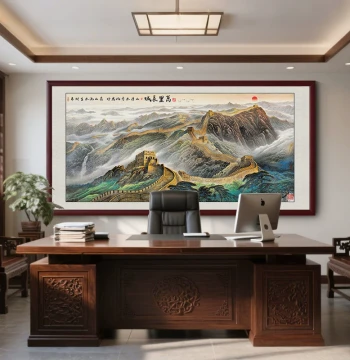 Great Wall Background Painting - Chinese Landscape Art for Office or Living Room Decor
