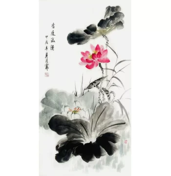 Hand-Painted Lotus Ink Wash Painting on Xuan Paper - Authentic Chinese Art for Living Room & Dining Decor