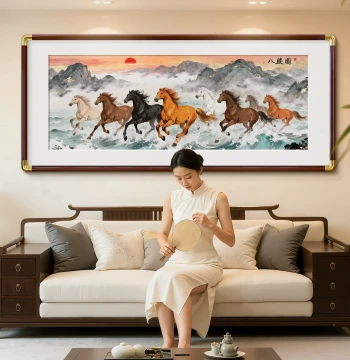 Eight Horses Painting for New Chinese Style Living Room or Office Wall Decor