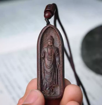 Agarwood Buddha Pendant – Mahavairochana Wu Shi Pai Carving for Ben Ming Year, Ideal Gift for Men's Necklace, Women's Pendant, or Car Ornament