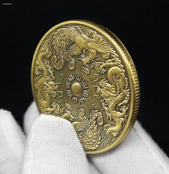 Auspicious Gold Coin with Dragon and Phoenix Motif - Chinese Style Lucky Totem Guardian Coin