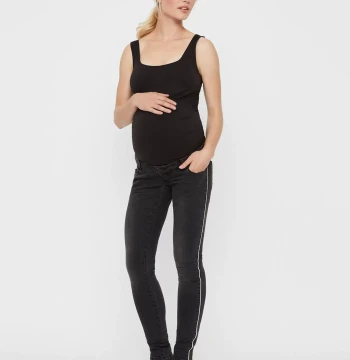 Export-Quality Maternity Jeans for Spring/Fall - Extra-Long High-Stretch Belly Support Pants for Full Pregnancy (Model K521)