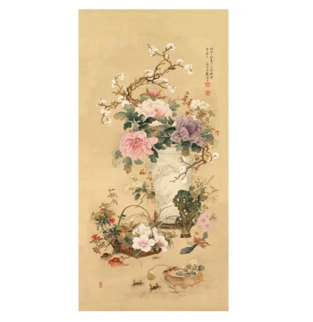 New Chinese Style Decorative Painting: Sui Zhao Qing Gong Tu Flower-and-Bird Wall Art for Living Room Sofa and Entryway, Traditional Chinese Calligraphy by Renowned Artists