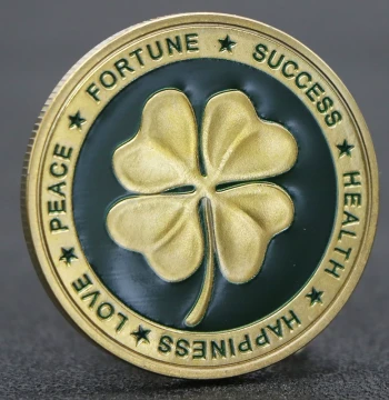 Four-Leaf Clover Gold/Silver Plated Commemorative Coin - Elephant Medal with 3D Relief Enamel Metal Craft Lucky Coin